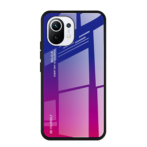 Carcasa Bumper Funda Silicona Espejo Gradiente Arco iris H01 para Xiaomi Mi 11 5G Rosa Roja