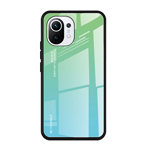 Carcasa Bumper Funda Silicona Espejo Gradiente Arco iris H01 para Xiaomi Mi 11 5G Verde