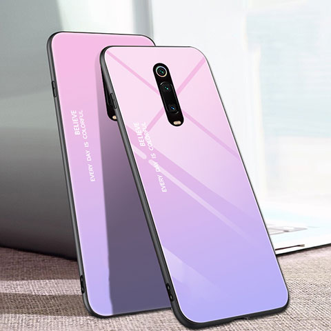 Carcasa Bumper Funda Silicona Espejo Gradiente Arco iris H01 para Xiaomi Mi 9T Pro Rosa