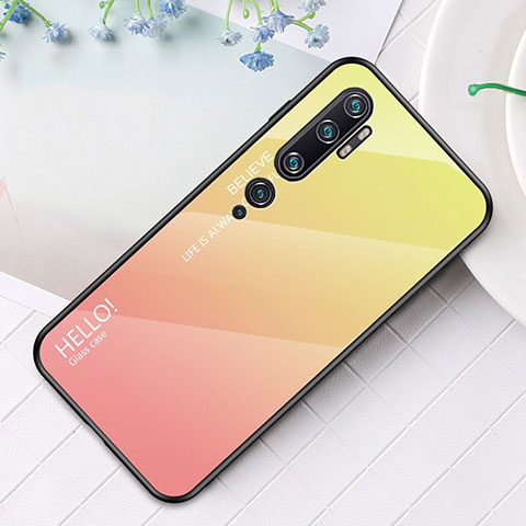 Carcasa Bumper Funda Silicona Espejo Gradiente Arco iris H01 para Xiaomi Mi Note 10 Amarillo