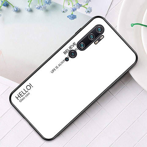 Carcasa Bumper Funda Silicona Espejo Gradiente Arco iris H01 para Xiaomi Mi Note 10 Blanco