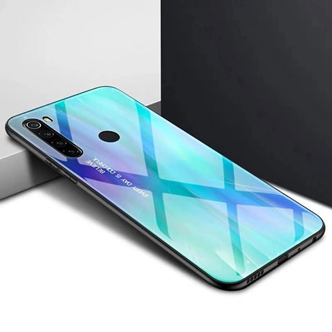 Carcasa Bumper Funda Silicona Espejo Gradiente Arco iris H01 para Xiaomi Redmi Note 8 (2021) Azul Cielo