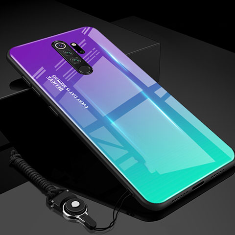 Carcasa Bumper Funda Silicona Espejo Gradiente Arco iris H01 para Xiaomi Redmi Note 8 Pro Cian