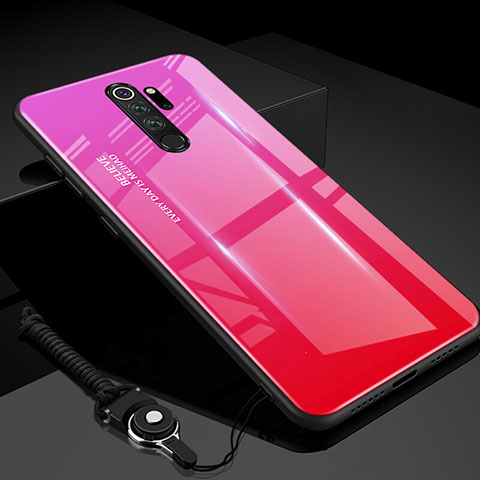 Carcasa Bumper Funda Silicona Espejo Gradiente Arco iris H01 para Xiaomi Redmi Note 8 Pro Rosa Roja