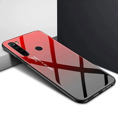Carcasa Bumper Funda Silicona Espejo Gradiente Arco iris H01 para Xiaomi Redmi Note 8 Rojo