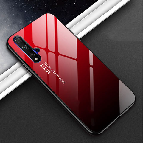 Carcasa Bumper Funda Silicona Espejo Gradiente Arco iris H02 para Huawei Nova 5 Pro Rojo