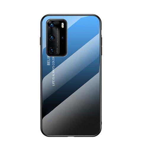 Carcasa Bumper Funda Silicona Espejo Gradiente Arco iris H02 para Huawei P40 Pro Azul