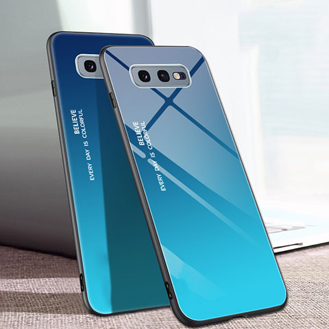 Carcasa Bumper Funda Silicona Espejo Gradiente Arco iris H02 para Samsung Galaxy S10e Azul