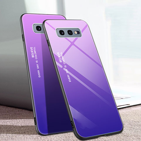 Carcasa Bumper Funda Silicona Espejo Gradiente Arco iris H02 para Samsung Galaxy S10e Morado