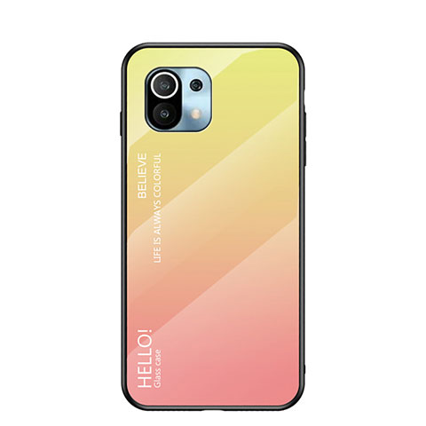Carcasa Bumper Funda Silicona Espejo Gradiente Arco iris H02 para Xiaomi Mi 11 5G Amarillo