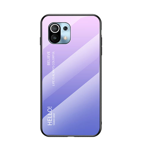 Carcasa Bumper Funda Silicona Espejo Gradiente Arco iris H02 para Xiaomi Mi 11 5G Purpura Claro