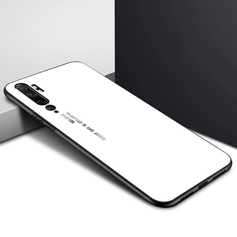 Carcasa Bumper Funda Silicona Espejo Gradiente Arco iris H02 para Xiaomi Mi Note 10 Blanco