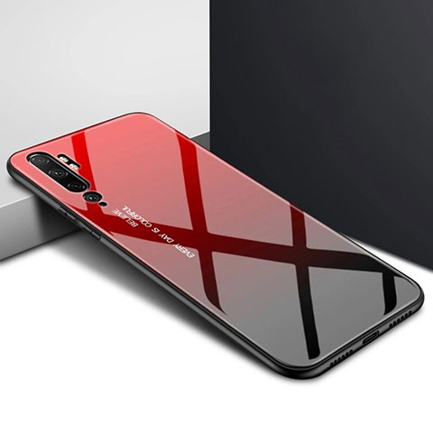 Carcasa Bumper Funda Silicona Espejo Gradiente Arco iris H02 para Xiaomi Mi Note 10 Pro Rojo