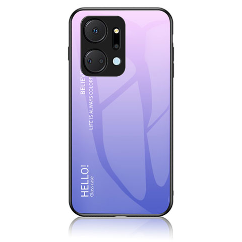 Carcasa Bumper Funda Silicona Espejo Gradiente Arco iris LS1 para Huawei Honor X7a Purpura Claro