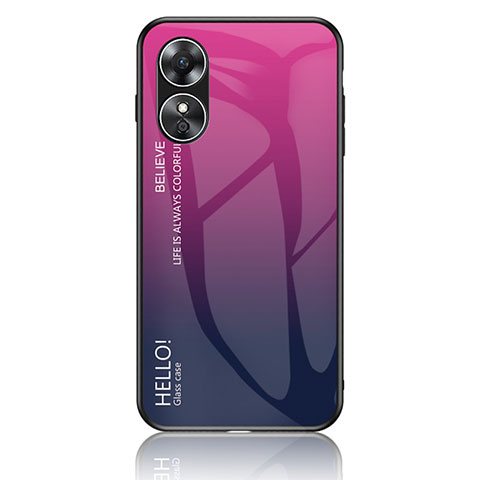 Carcasa Bumper Funda Silicona Espejo Gradiente Arco iris LS1 para Oppo A17 Rosa Roja