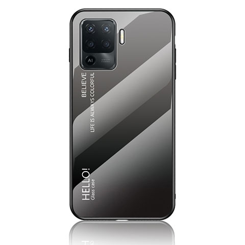 Carcasa Bumper Funda Silicona Espejo Gradiente Arco iris LS1 para Oppo F19 Pro Gris Oscuro