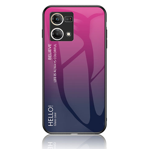Carcasa Bumper Funda Silicona Espejo Gradiente Arco iris LS1 para Oppo F21s Pro 4G Rosa Roja