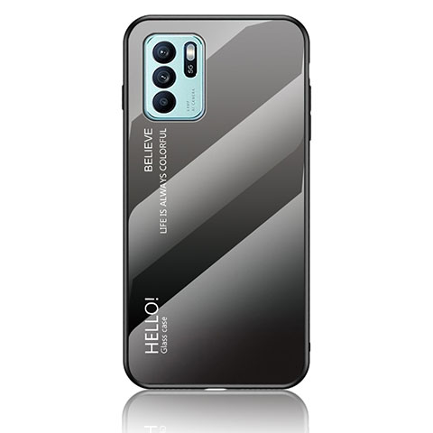 Carcasa Bumper Funda Silicona Espejo Gradiente Arco iris LS1 para Oppo Reno6 Z 5G Gris Oscuro