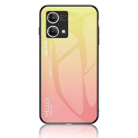 Carcasa Bumper Funda Silicona Espejo Gradiente Arco iris LS1 para Oppo Reno7 4G Amarillo