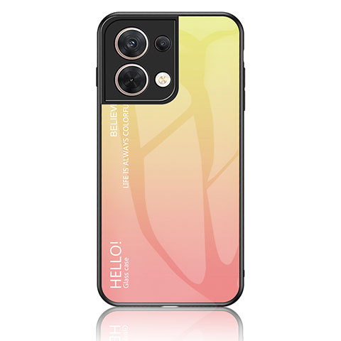 Carcasa Bumper Funda Silicona Espejo Gradiente Arco iris LS1 para Oppo Reno9 5G Amarillo