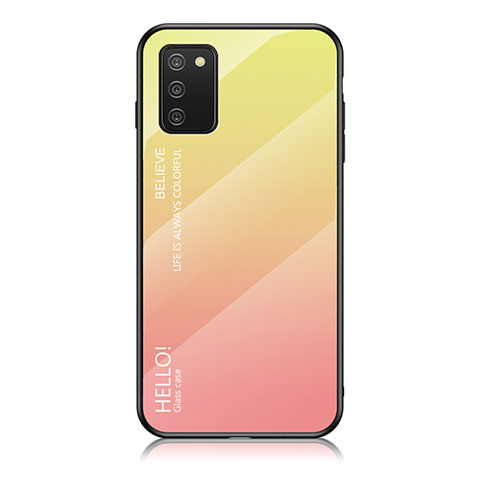 Carcasa Bumper Funda Silicona Espejo Gradiente Arco iris LS1 para Samsung Galaxy A02s Amarillo