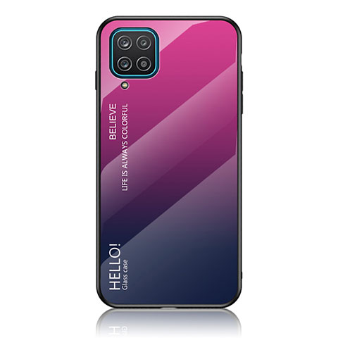 Carcasa Bumper Funda Silicona Espejo Gradiente Arco iris LS1 para Samsung Galaxy A12 5G Rosa Roja