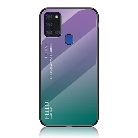 Carcasa Bumper Funda Silicona Espejo Gradiente Arco iris LS1 para Samsung Galaxy A21s Multicolor