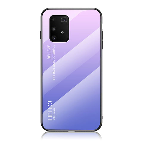 Carcasa Bumper Funda Silicona Espejo Gradiente Arco iris LS1 para Samsung Galaxy A91 Purpura Claro