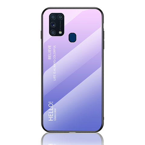 Carcasa Bumper Funda Silicona Espejo Gradiente Arco iris LS1 para Samsung Galaxy M21s Purpura Claro