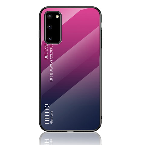 Carcasa Bumper Funda Silicona Espejo Gradiente Arco iris LS1 para Samsung Galaxy S20 5G Rosa Roja