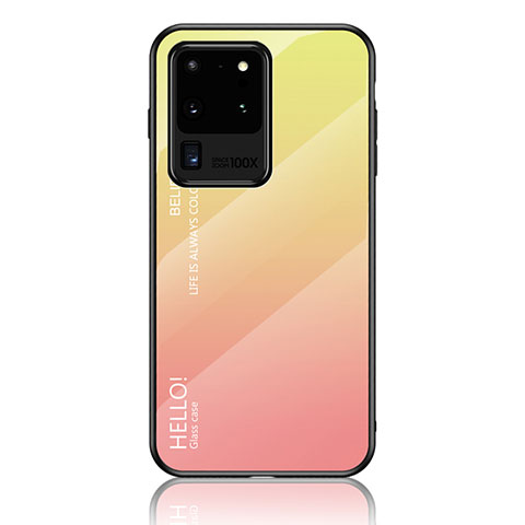 Carcasa Bumper Funda Silicona Espejo Gradiente Arco iris LS1 para Samsung Galaxy S20 Ultra 5G Amarillo