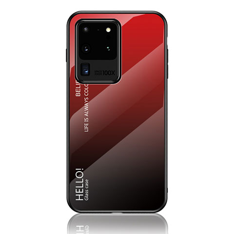 Carcasa Bumper Funda Silicona Espejo Gradiente Arco iris LS1 para Samsung Galaxy S20 Ultra 5G Rojo