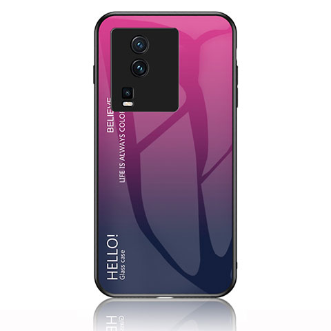 Carcasa Bumper Funda Silicona Espejo Gradiente Arco iris LS1 para Vivo iQOO Neo7 5G Rosa Roja