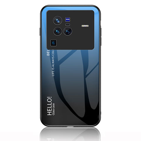Carcasa Bumper Funda Silicona Espejo Gradiente Arco iris LS1 para Vivo X80 Pro 5G Azul