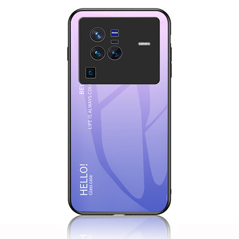 Carcasa Bumper Funda Silicona Espejo Gradiente Arco iris LS1 para Vivo X80 Pro 5G Purpura Claro