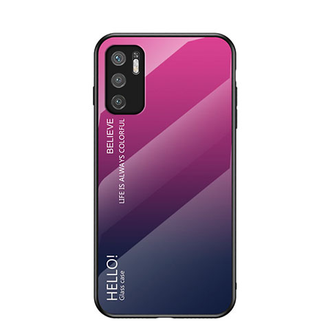 Carcasa Bumper Funda Silicona Espejo Gradiente Arco iris LS1 para Xiaomi POCO M3 Pro 5G Rosa Roja