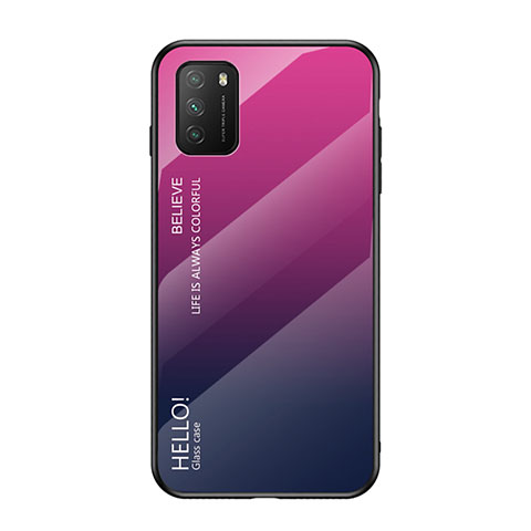 Carcasa Bumper Funda Silicona Espejo Gradiente Arco iris LS1 para Xiaomi Poco M3 Rosa Roja