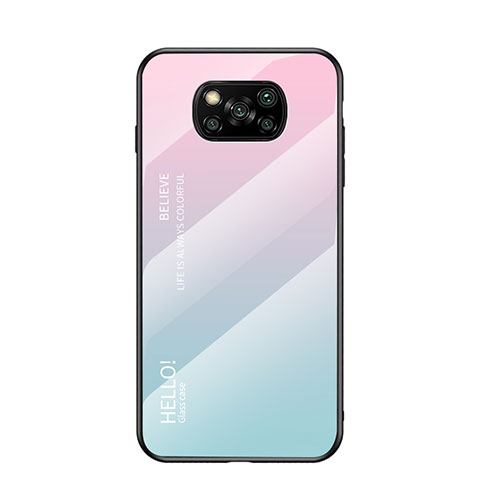 Carcasa Bumper Funda Silicona Espejo Gradiente Arco iris LS1 para Xiaomi Poco X3 NFC Cian