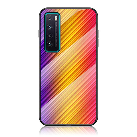 Carcasa Bumper Funda Silicona Espejo Gradiente Arco iris LS2 para Huawei Nova 7 5G Naranja