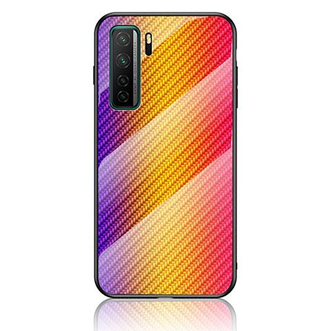 Carcasa Bumper Funda Silicona Espejo Gradiente Arco iris LS2 para Huawei Nova 7 SE 5G Naranja