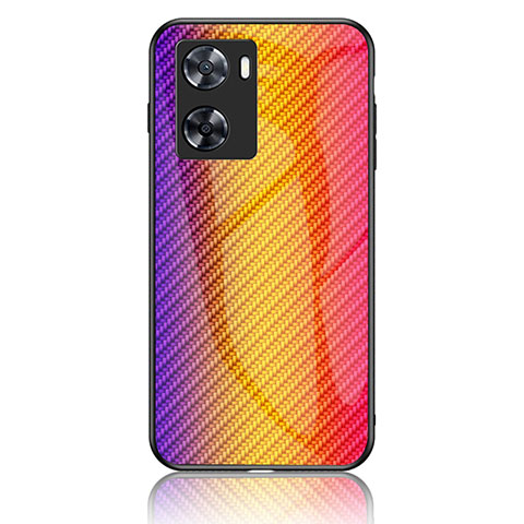 Carcasa Bumper Funda Silicona Espejo Gradiente Arco iris LS2 para Oppo A77 4G Naranja