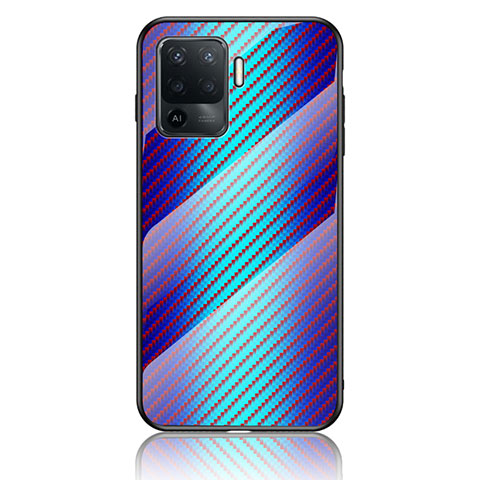 Carcasa Bumper Funda Silicona Espejo Gradiente Arco iris LS2 para Oppo F19 Pro Azul