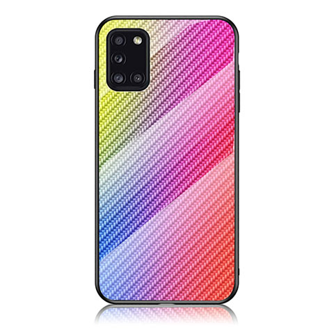 Carcasa Bumper Funda Silicona Espejo Gradiente Arco iris LS2 para Samsung Galaxy A31 Rosa