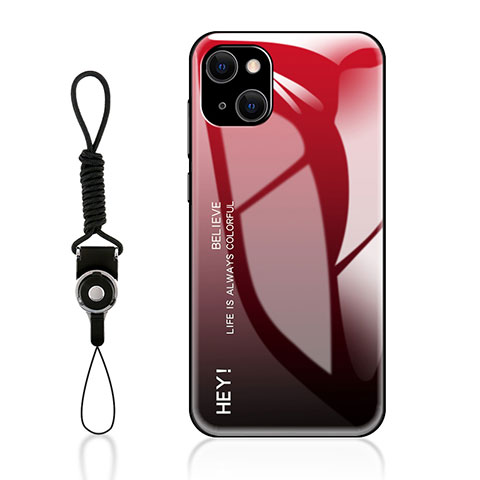 Carcasa Bumper Funda Silicona Espejo Gradiente Arco iris M01 para Apple iPhone 14 Plus Rojo