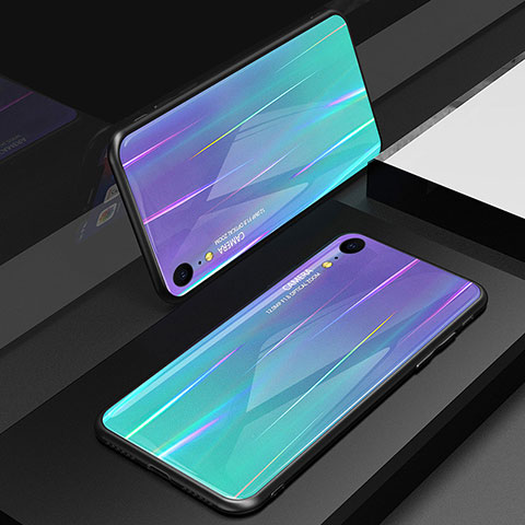 Carcasa Bumper Funda Silicona Espejo Gradiente Arco iris M01 para Apple iPhone XR Morado