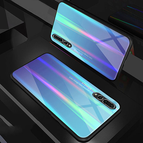 Carcasa Bumper Funda Silicona Espejo Gradiente Arco iris M01 para Huawei P20 Pro Azul