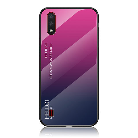 Carcasa Bumper Funda Silicona Espejo Gradiente Arco iris M01 para Samsung Galaxy A01 SM-A015 Rosa Roja