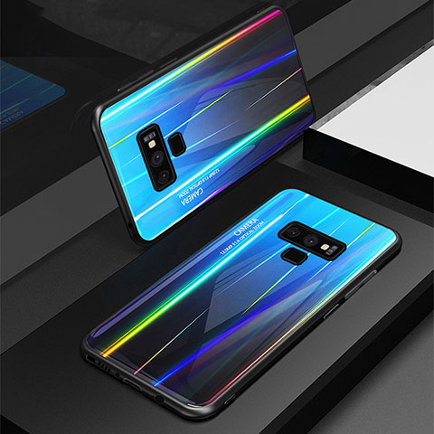Carcasa Bumper Funda Silicona Espejo Gradiente Arco iris M01 para Samsung Galaxy Note 9 Azul
