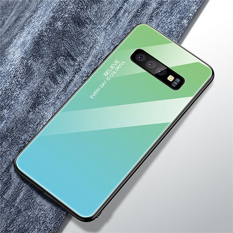 Carcasa Bumper Funda Silicona Espejo Gradiente Arco iris M01 para Samsung Galaxy S10 5G Cian