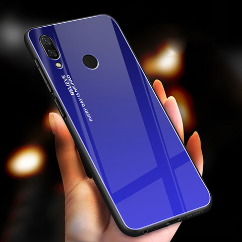 Carcasa Bumper Funda Silicona Espejo Gradiente Arco iris M01 para Xiaomi Redmi Note 7 Azul